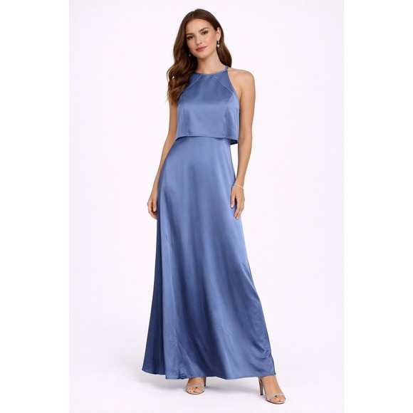 Lulus Dresses & Skirts - Lulus Satin High Neck‎ Bridesmaid Dress XS | Flowy A-Line Wedding Formal